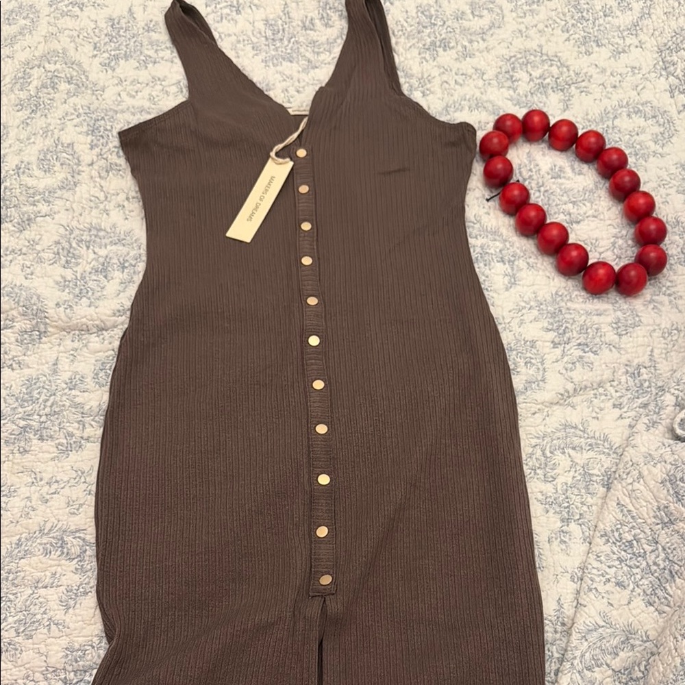 Brown Ribbed Halter Midi Dress